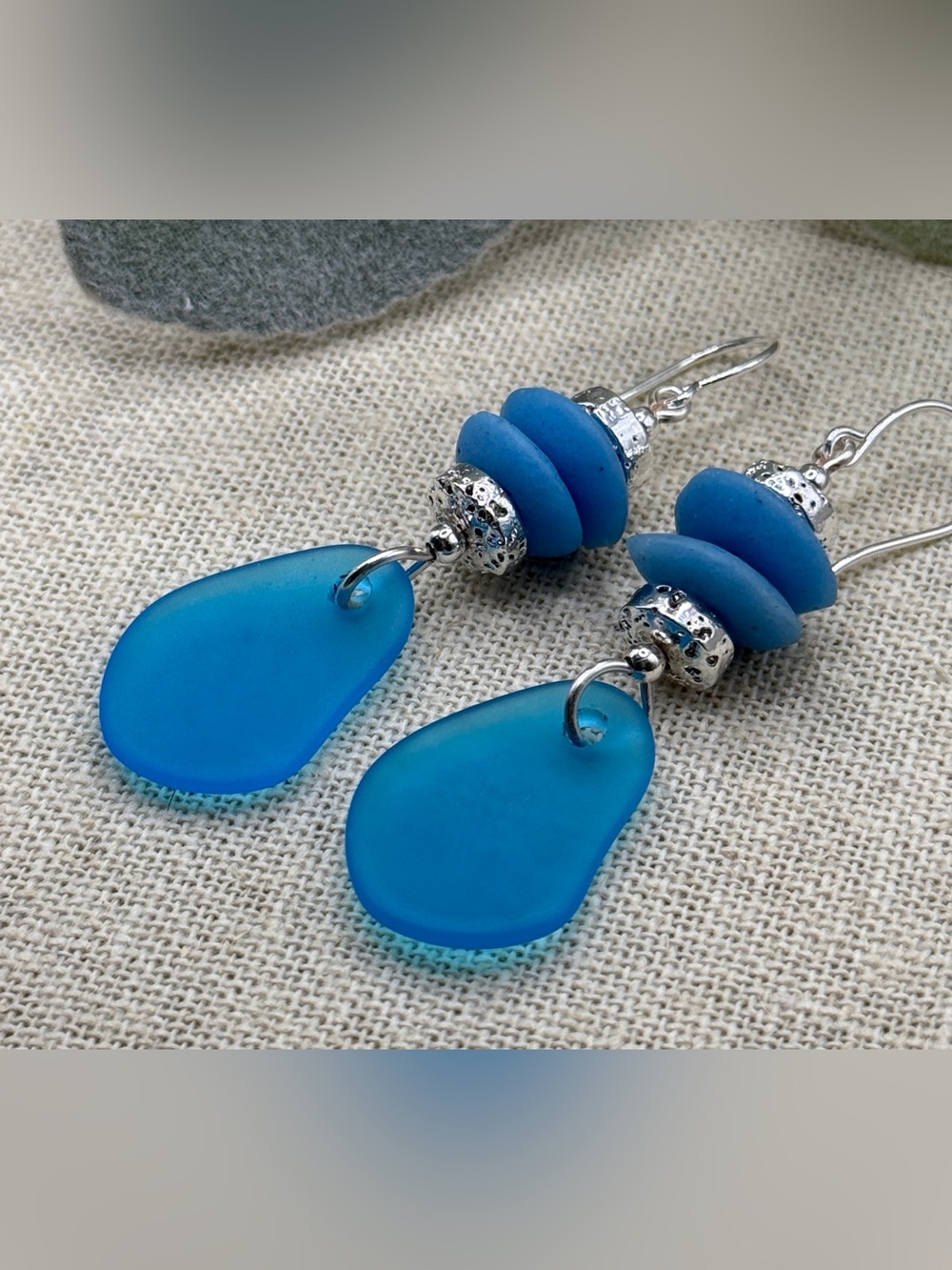 Blue Sea Glass Drop stack Earrings - Womens Jewelry